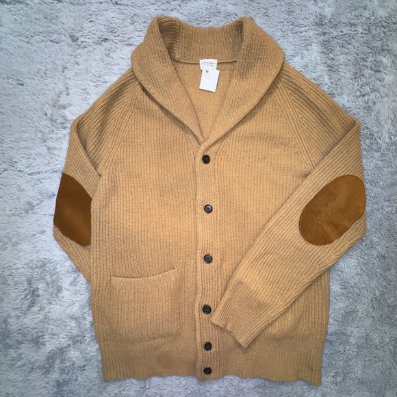 Club Monaco Mens M Shawl Collar Cardigan Sweater Italian Wool Elbow Patches $348 - Picture 4 of 13